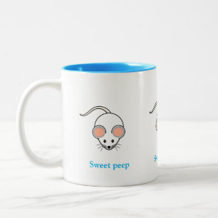 Tasse 2 Couleurs Souris blanche mignonne & calligraphie turquoise