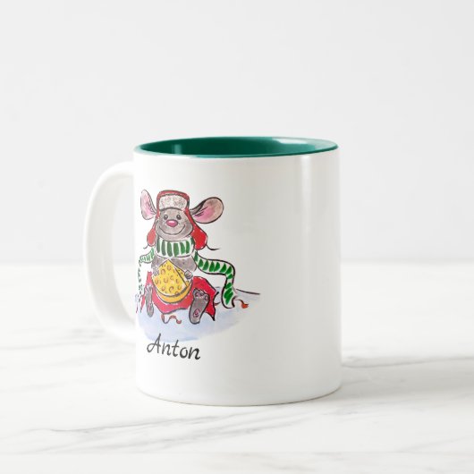 Tasse 2 Couleurs Souris de fromage de Noël Joyeux personnalisé (Devant gauche)