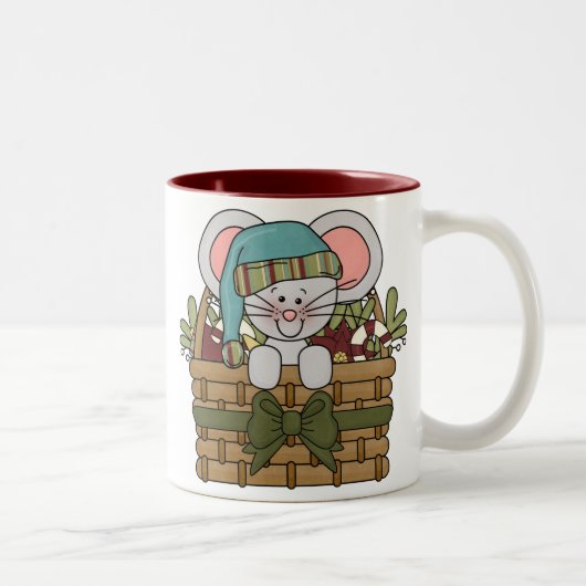 Tasse 2 Couleurs Souris de Noël dans le panier (Droit)