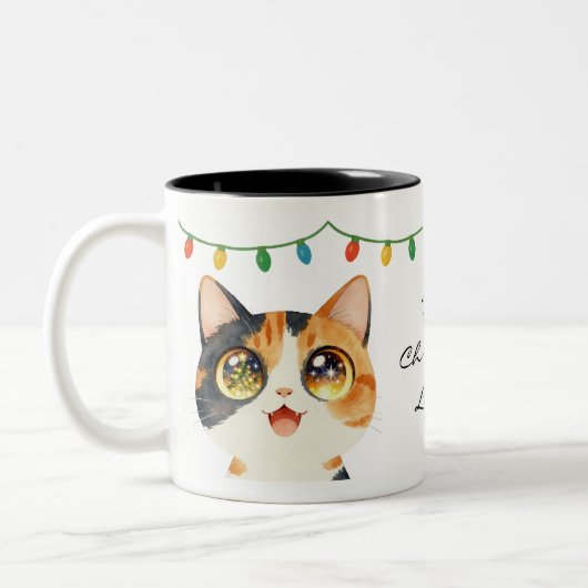 Tasse 2 Couleurs Sparkly-Eyed Cat Holy Christmas Lights (Gauche)