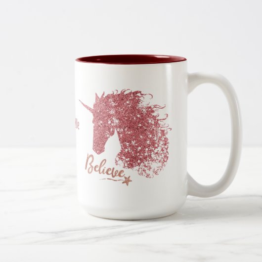 Tasse 2 Couleurs Sparkly Unicorn-Believe (Or Rose) (Droit)