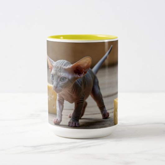 Tasse 2 Couleurs Sphynx Kitten et fromage (Centre)