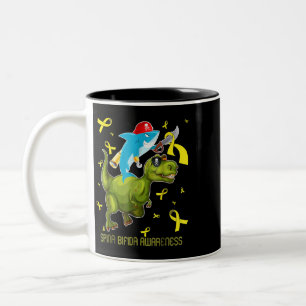 Tasse 2 Couleurs Spina bifida sensibilisation requin et dinosaure