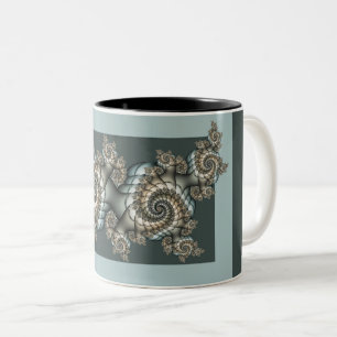 Tasse 2 Couleurs Spirales d'art fractal abstrait beige bleu clair