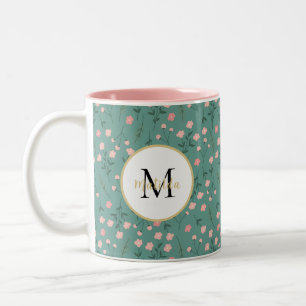 Tasse 2 Couleurs 'Spring Bloom', turquoise et rose à fleurs customi