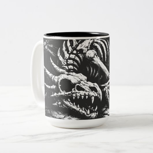Tasse 2 Couleurs Squelette de dragon — par BurnsInHell (Devant gauche)