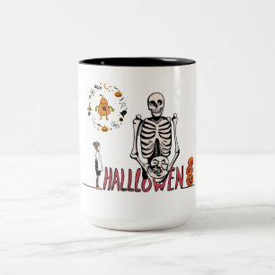 Tasse 2 Couleurs Squelette d'Halloween et Citrouille