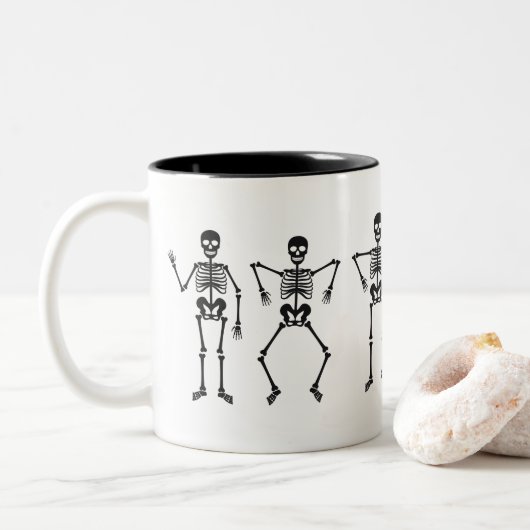 Tasse 2 Couleurs Squelette Silhouette Halloween Musique (Avec donut)