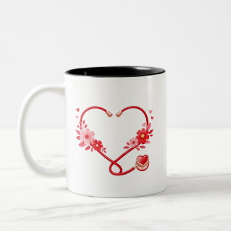 Tasse 2 Couleurs Stéthoscope d'infirmière florale