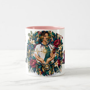 Tasse 2 Couleurs Stéthoscope Floral Cœur Médecin Café Deux Tons Mu
