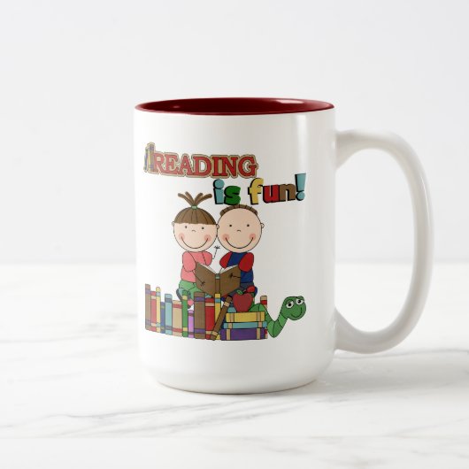 Tasse 2 Couleurs Stick Figure Kids Reading is Fun (Droit)