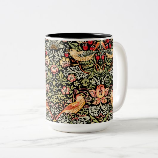 Tasse 2 Couleurs Strawberry Thief arrière - plan noir William Morri (Devant droit)