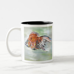 Tasse 2 Couleurs Style de dessin Ryukin Poisson d'or peinture acryl