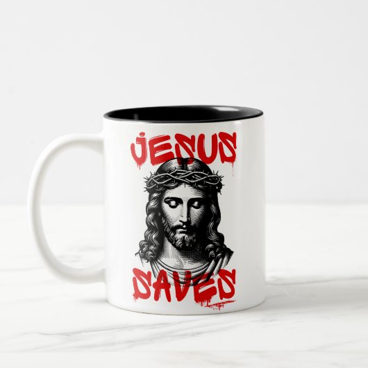 Tasse 2 Couleurs Style de graffiti Jesus Saves (Gauche)