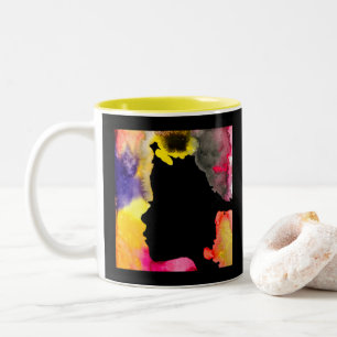 Tasse 2 Couleurs Sunflower lady silhouette watercolor art