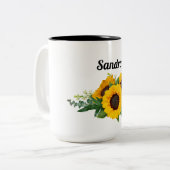 Tasse 2 Couleurs Sunny Sunflower Nom personnalisé (Devant gauche)