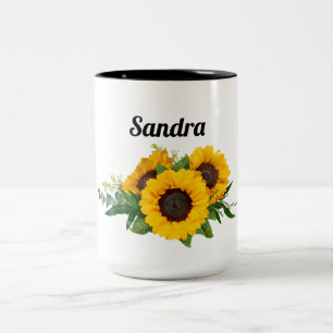 Tasse 2 Couleurs Sunny Sunflower Nom personnalisé