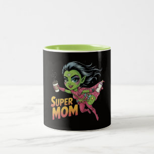 Tasse 2 Couleurs Super Maman Alienne Héroïne Chibi Vecteur Cartoon