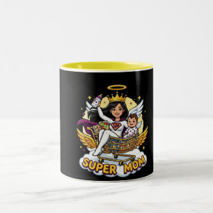 Tasse 2 Couleurs Super Maman Ange Super-héro Dessin Animé