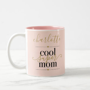Tasse 2 Couleurs Super Maman Cool Cadeau Personnalisé Rose Pâle Et 