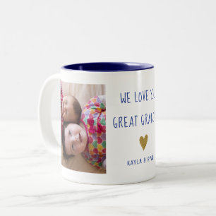 Tasse 2 Couleurs Super Papy Petits-Enfants 2 Collage Photo Bleu Mar