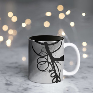 Tasse 2 Couleurs Sur la grille : Abstrait gris, noir et blanc