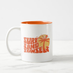 Tasse 2 Couleurs Surf Rétro Couchers de soleil Palm Tree Beach Vibe