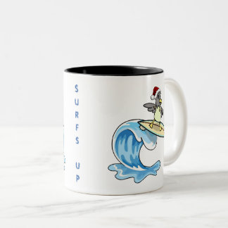 Tasse 2 Couleurs Surf Up Surfing Seagull avec Santa Hat
