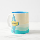Tasse 2 Couleurs Surfboard beach nom du client (Devant gauche)