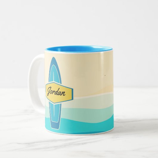 Tasse 2 Couleurs Surfboard beach nom du client (Devant gauche)