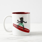Tasse 2 Couleurs Surfer de Longboard de chat noir (Gauche)