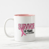 Tasse 2 Couleurs SURVIVANT de CANCER DU SEIN 10 ans et comptes (Gauche)