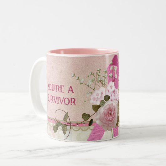 Tasse 2 Couleurs Survivant du cancer du sein (Devant gauche)