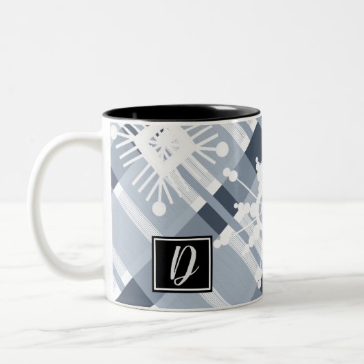 Tasse 2 Couleurs Sweat Bleu Plaid initial Flocon de neige Noël (Gauche)