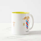 Tasse 2 Couleurs Symbole de Caduceus et monogramme d'infirmière aut (Devant droit)