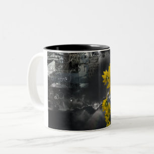 Tasse 2 Couleurs Symboles Abstraits et fleurs jaunes