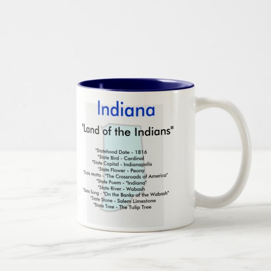 Tasse 2 Couleurs Symboles et carte de l'Indiana (Droit)