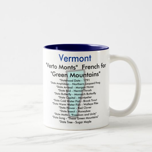 Tasse 2 Couleurs Symboles et carte du Vermont (Droit)