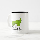 Tasse 2 Couleurs T-Rex déteste des pousées - personnage de dessin (Devant gauche)