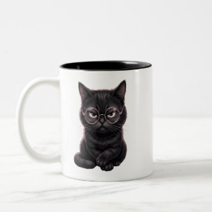 Tasse 2 Couleurs T-shirt Cool Chat Noir avec Lunettes Animal de Com