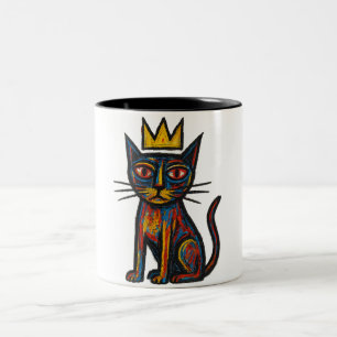 Tasse 2 Couleurs T-shirt graphique Wild Crown Cat – Art abstrait de