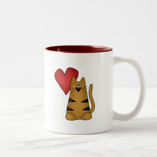 Tasse 2 Couleurs T-shirts et cadeaux Heart and Striped Cat (Droit)