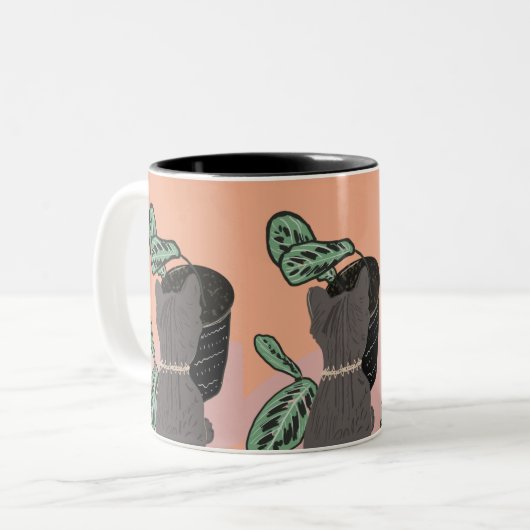 Tasse 2 Couleurs Tabby Cat Grey Plantes (Devant gauche)
