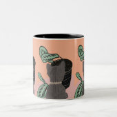 Tasse 2 Couleurs Tabby Cat Grey Plantes (Centre)