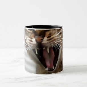 Tasse 2 Couleurs Tabby Cat Yawning Portrait Artistique