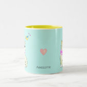 Tasse 2 Couleurs Tabby Kitty Chat et Little Bird sur bleu clair (Centre)