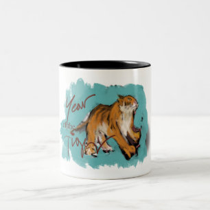 Tasse 2 Couleurs Tableau original Tigre chinois Année Anniversaire