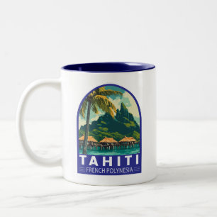 Tasse 2 Couleurs Tahiti Polynésie française Emblème d'art de voyage