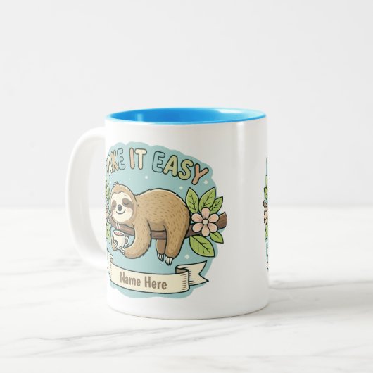 Tasse 2 Couleurs Take It Easy Sloth Custom Name  (Devant gauche)