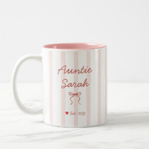 Tasse 2 Couleurs Tante Nom Personnalisé Rayures Roses Nœud Coquette
